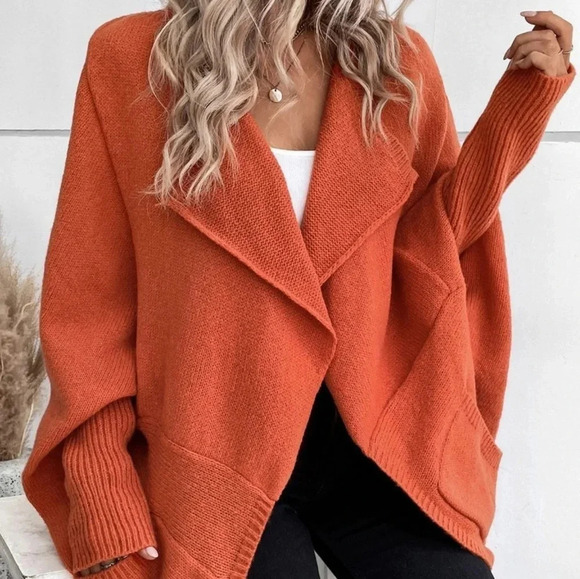Burnt Orange Boho Womens Waterfall Collar Batwing Sleeve Cardigan - Picture 5 of 5
